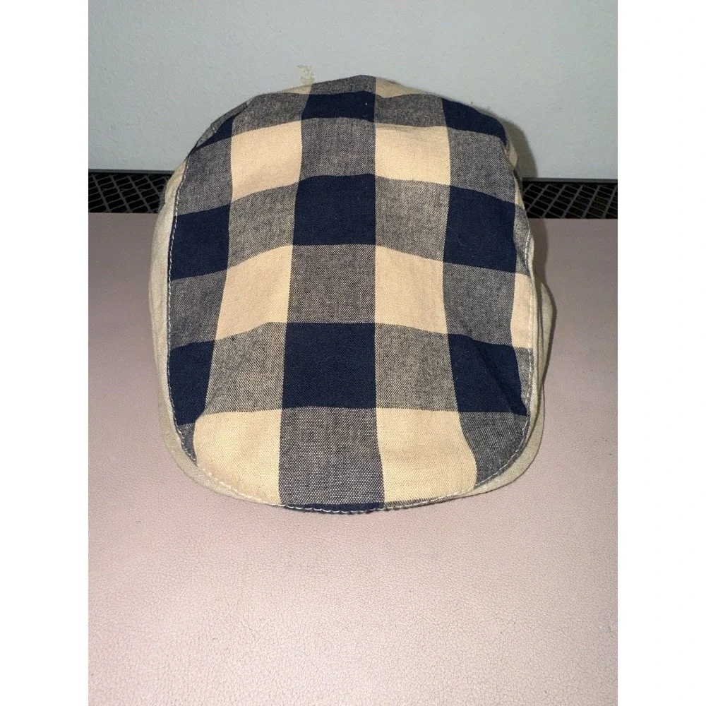 Blue Cream Plaid Newsboy Flat Cap Adjustable Cotton Ivy Driving Hat Unisex‎